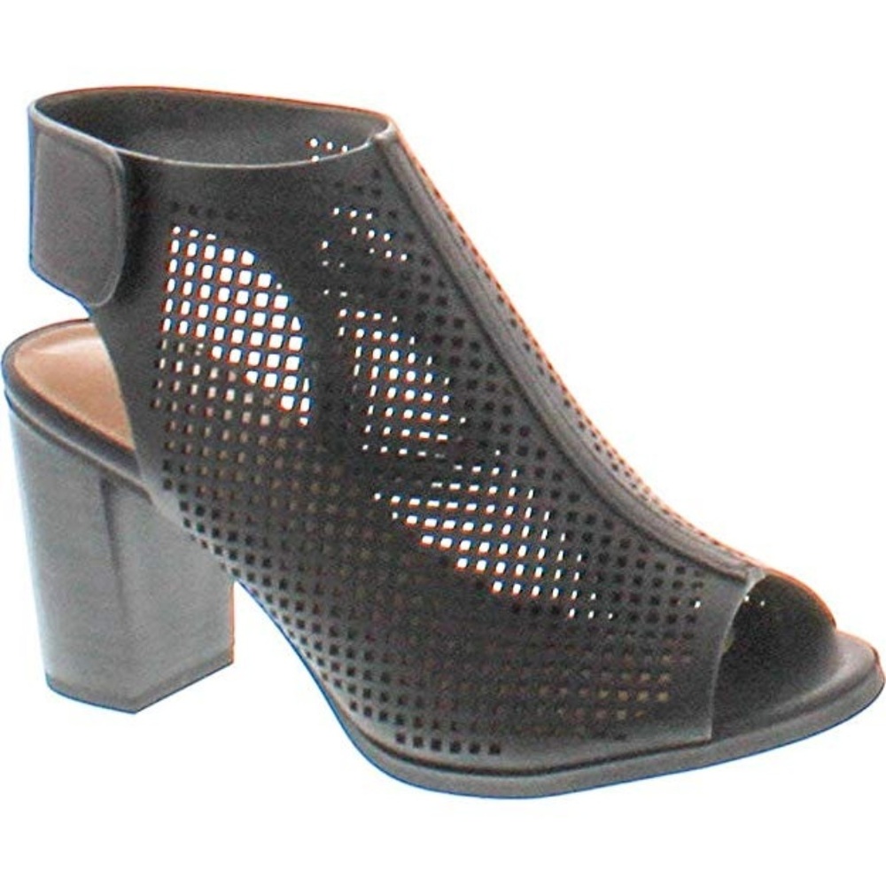 Faux Leather Peep Toe Laser Cut Out Heels 8.5